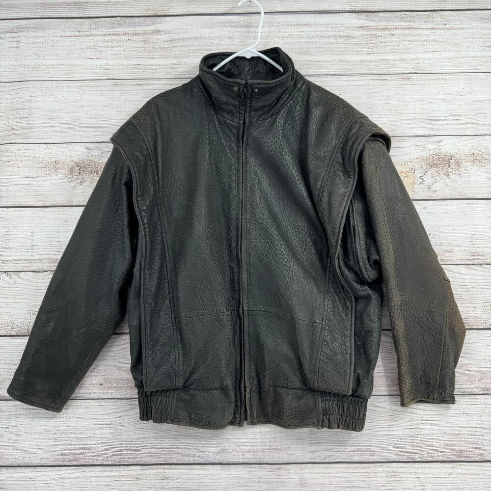 Vintage‎ Andrew Marc Convertible Pebbled Leather Jacket Mens M Black Brown